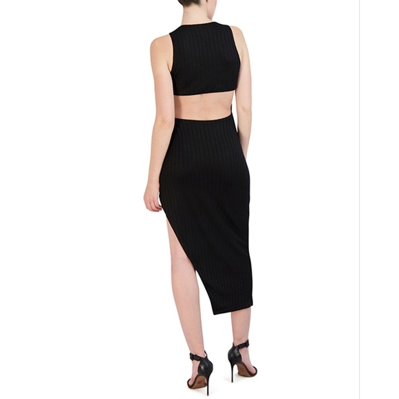 BCBGMAXAZRIA Sleeveless Asymmetrical Black Midi Day Dress | Small (NWT) - Picture 3 of 5